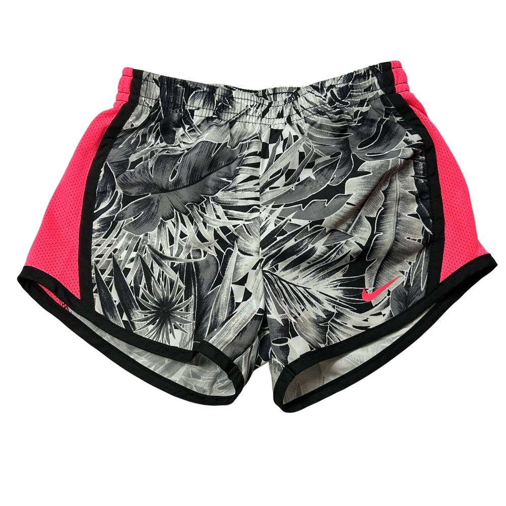 Nike Dri-FIT Running Shorts Kids Size S Tropical Palm Print Pink Accents